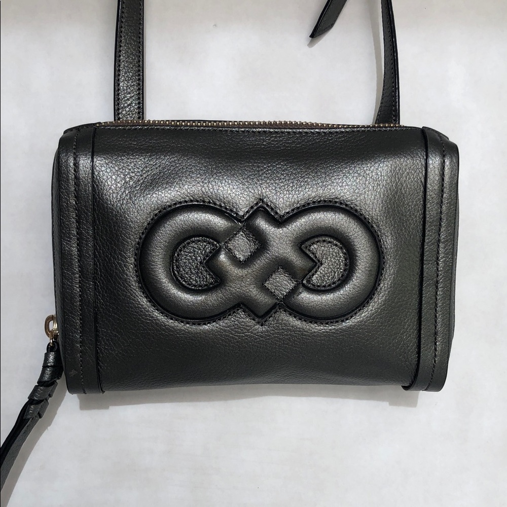 VINTAGE COLE HAAN NWOT PEWTER CHARCOAL GREY 100%  Leather SMALL Crossbody Bag